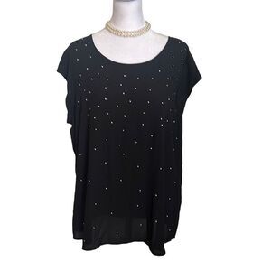 Chico’s Top Cap Sleeve Black Top with Silver Detail